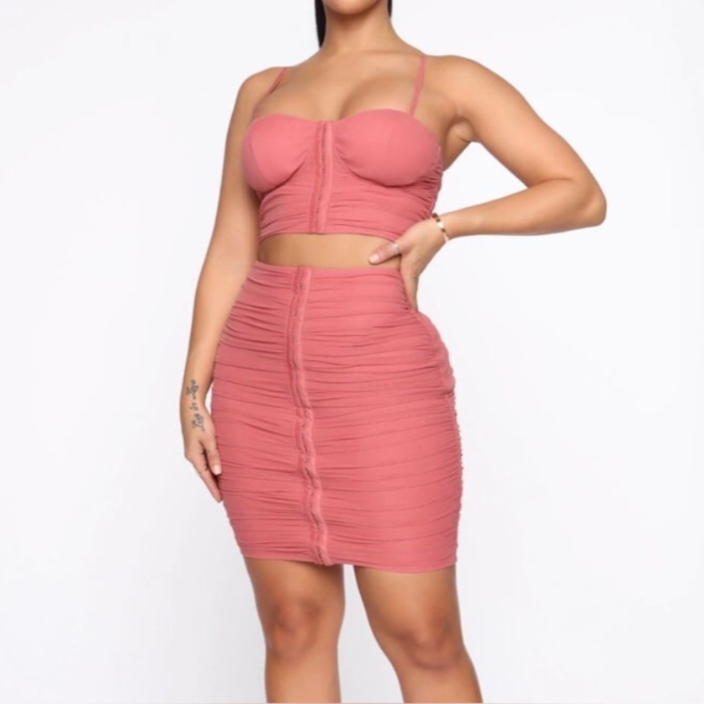 Fashion Nova Ruching To Your Side Skirt Set